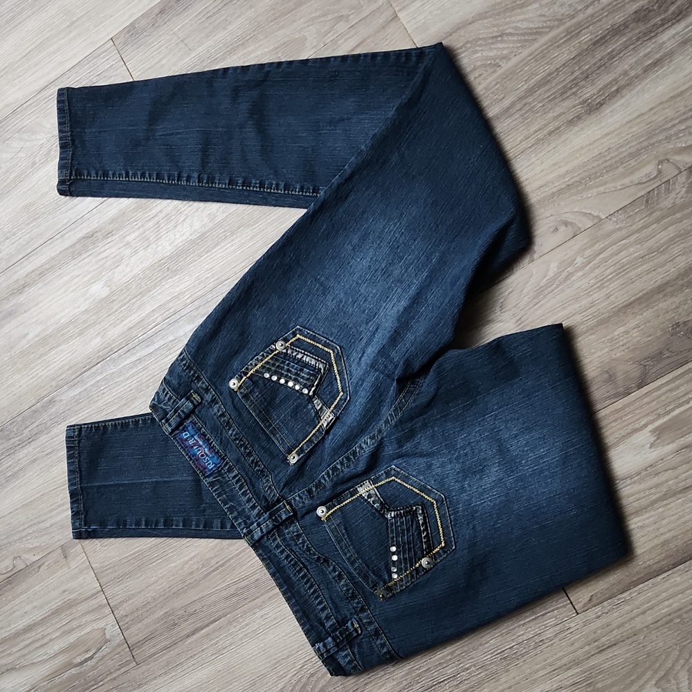 Risque Red Denim Y2k Low Rise Skinny Blue Jeans Rhinestone Back Pockets 13/14